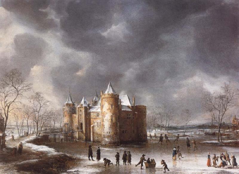 Jan Abrahamsz. Beerstraten The Castle of Muiden in Winter oil painting image
